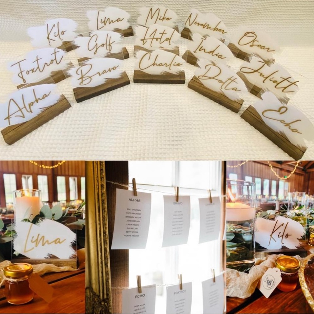 Custom Phonetic Alphabet Acrylic Wedding Table Signs